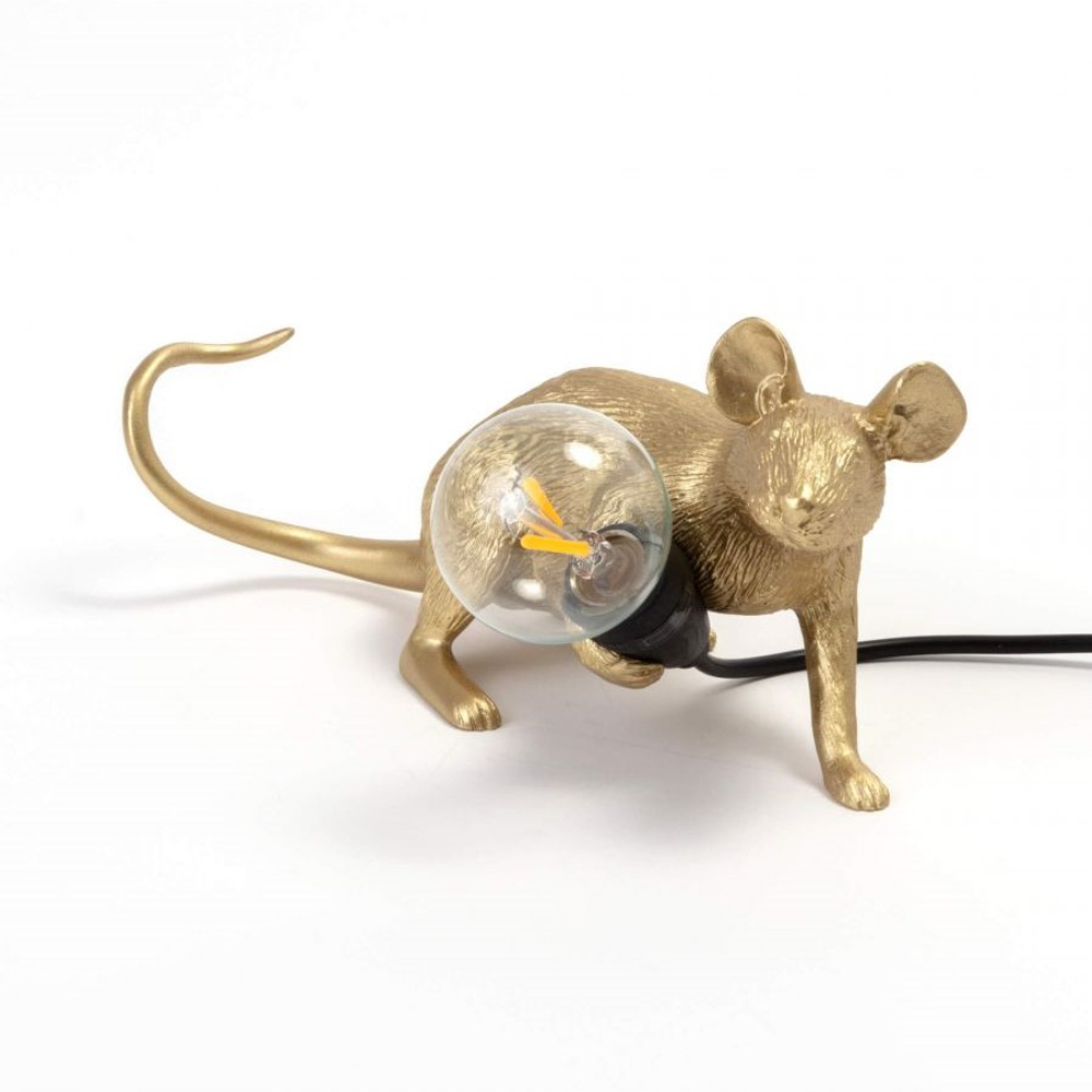 Настольная лампа Mouse Lamp Lyie Down Gold USB, Seletti