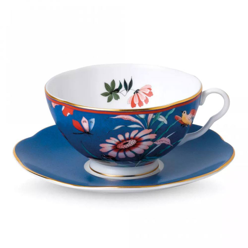 Чашка чайная с блюдцем Wedgwood Пионы 320 мл, фарфор, синяя