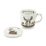 Фарфоровая кружка для чая и кофе с подставкой  "Забавная фауна. Осёл и малиновка", 310 мл, Royal Worcester