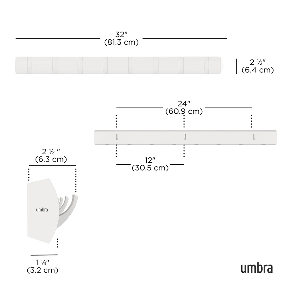 Вешалка настенная Flip, 81 см, 8 крючков, белая, Umbra