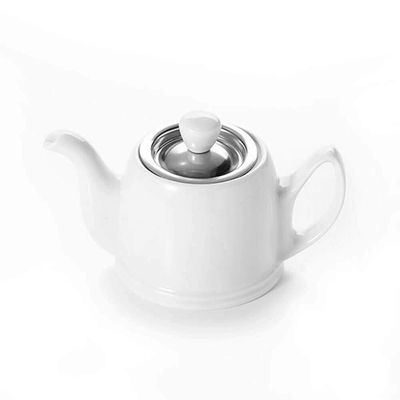 Чайник заварочный фарфоровый 370 мл, с ситечком, колпаком из нержавеющей стали, белый, 211987, Salam, Guy Degrenne