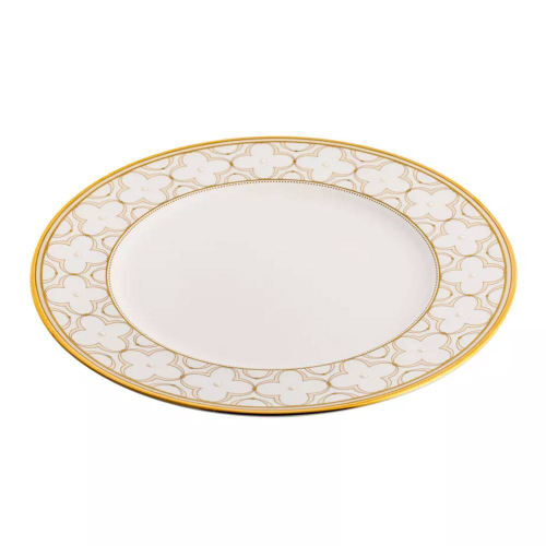 Тарелка обеденная Noritake Трефолио, золотой кант 28 см, фарфор костяной