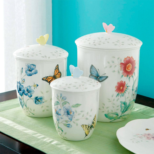 Банка с крышкой для сыпучих продуктов, 19 см, LEN-2-813478, Бабочки на лугу, Lenox