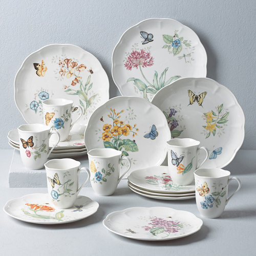 Набор посуды столовой на 6 персон, 18 предметов, фарфор, Бабочки на лугу, Lenox