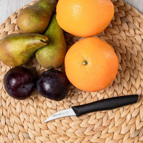 Нож для чистки овощей и фруктов 6 см, из прокатной высокоуглеродистой нержавеющей стали с изогнутым лезвием, пластиковая рукоять, черный, 188301, Nova, Arcos (упаковка блистер)