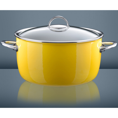 Этикет: Кастрюля эмалированная стальная со стеклянной крышкой, желтый, 6.1 л, 26x14.5 см, NEO Yellow, KOCHSTAR - описание, цена, отзыв в каталоге посуды