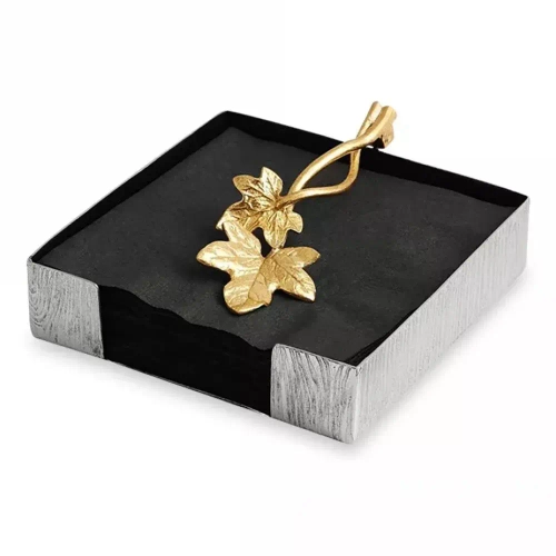 Салфетница Michael Aram Плющ и дуб 13 см, сталь нержавеющая, серебристо-золотистая