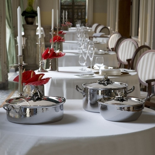 Сотейник из нержавеющей стали со стеклянной крышкой и двумя декорированными ручками VPA2609X Ruffoni, 26x9 см, 5 л, Omegna, RUFFONI