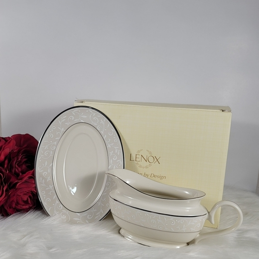 Соусник с подставкой 470 мл, фарфор, LEN6252456/6252472, Чистый жемчуг, Lenox