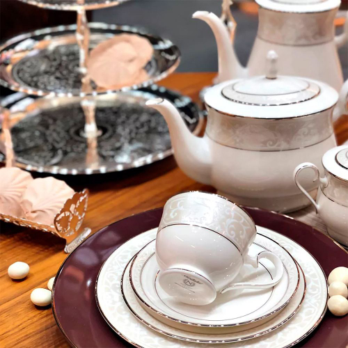 Блюдце для чашки чайной Noritake Монтвейл Платиновый кант 15,5 см, фарфор костяной