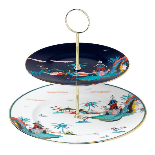 Блюдо двухъярусное Wedgwood Вандерласт Пагода h 23,5 см, фарфор, п/к