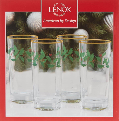 Этикет: Набор бокалов для воды 4 шт, 350 мл, "Новогодние праздники", стекло, прозрачный/зеленый, LEN849605, Holiday, Lenox