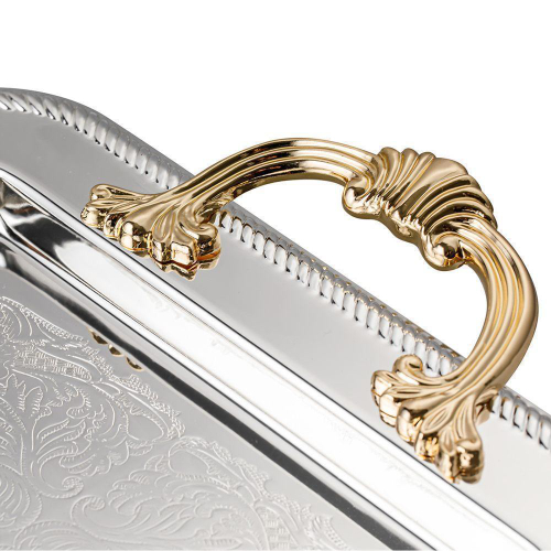 Поднос прямоугольный с золотыми ручками 40,5х25 см Queen Anne серебряный