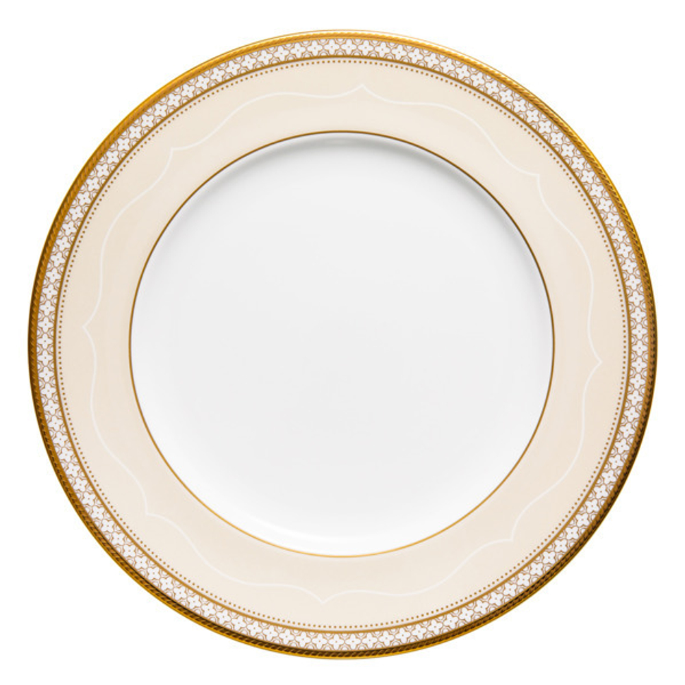 Тарелка закусочная Noritake Трефолио, золотой кант 22 см, фарфор костяной