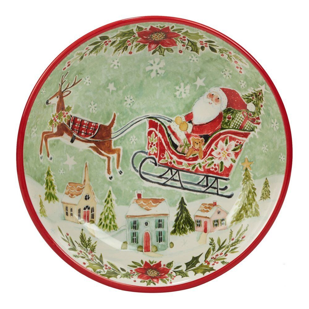 Тарелка суповая 23 см Certified Int. Счастливое Рождество зеленая