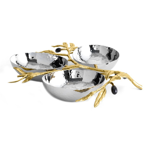 Менажница трехсекционная Michael Aram Оливковая ветвь 27х22 см, сталь нержавеющая