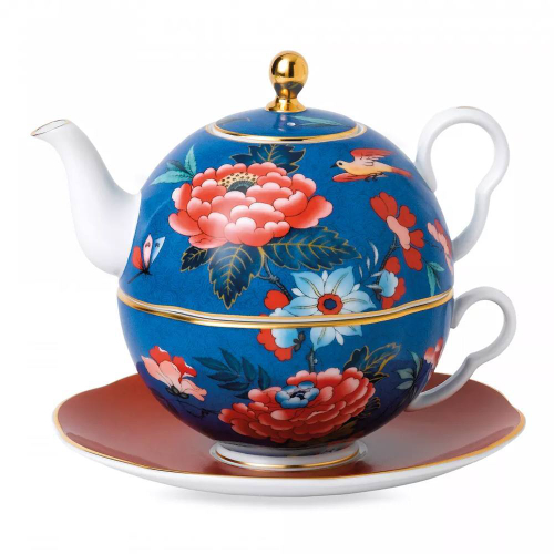 Набор чайник и чашка с блюдцем Wedgwood Пионы 550 мл, фарфор, синий