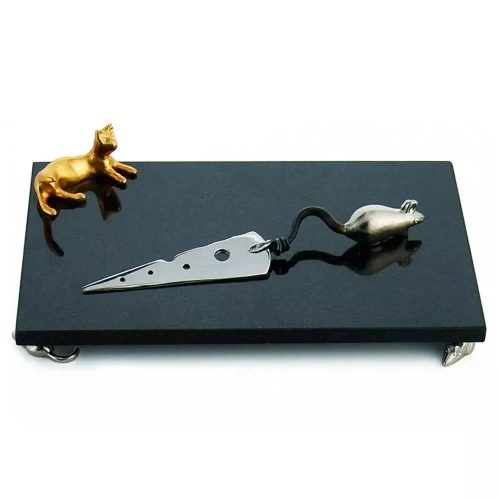 Доска большая для сыра с ножом Michael Aram Кот и мышь 38х25 см, гранит