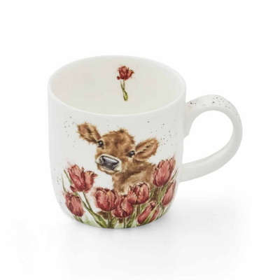 Фарфоровая кружка для чая и кофе "Забавная фауна. Теленок Бесси и тюльпаны", 310 мл, Royal Worcester