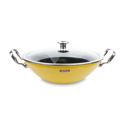 Сковорода-вок с крышкой эмалированная, желтый, 3.8 л, 30x9 см, NEO Yellow, KOCHSTAR
