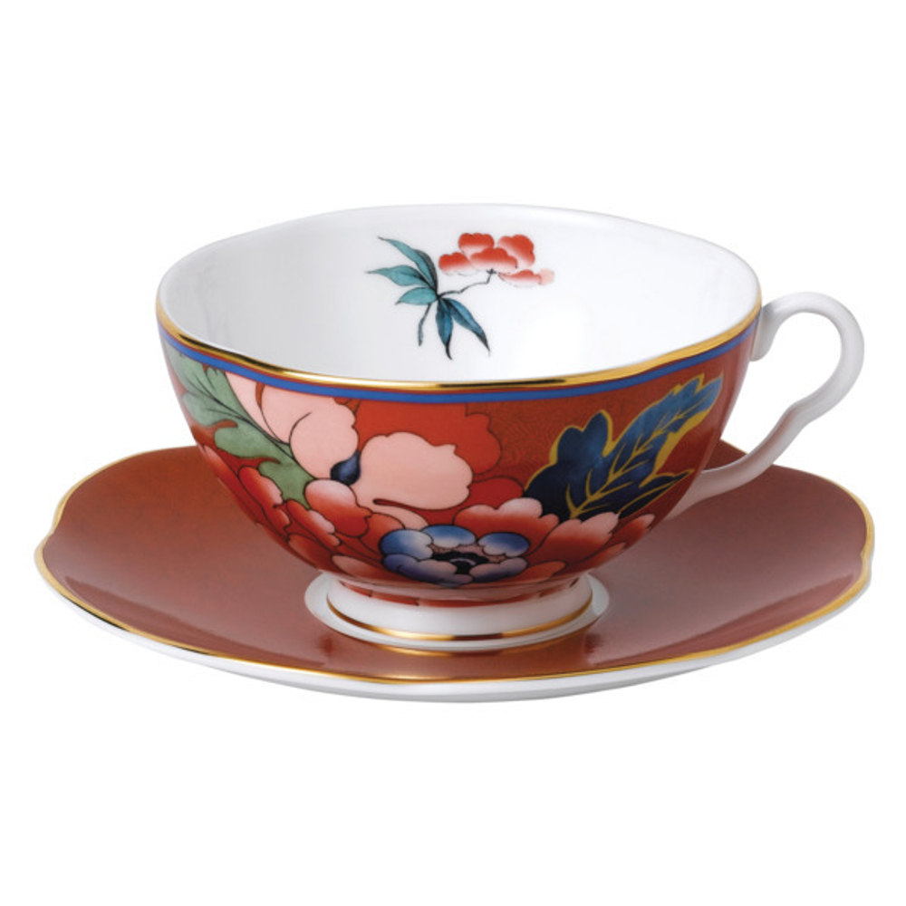 Чашка чайная с блюдцем Wedgwood Пионы 320 мл, фарфор, красная