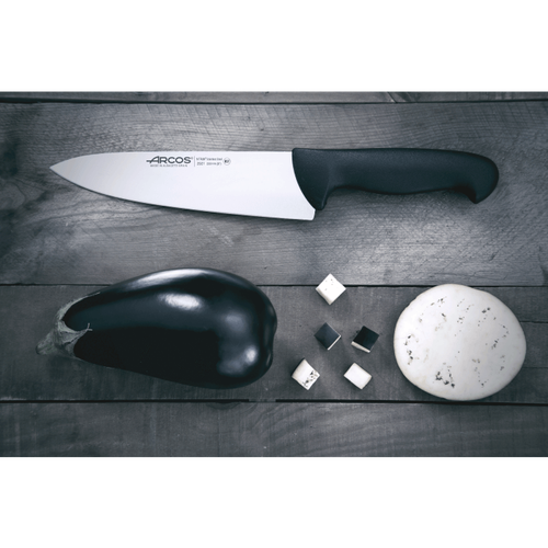 Поварской нож «Шеф» 20 см, из прокатной высокоуглеродистой нержавеющей стали, пластиковая рукоять, черный, 2900, Arcos