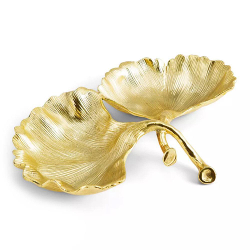 Менажница двухсекционная Michael Aram Листья гинко 25 см, латунь