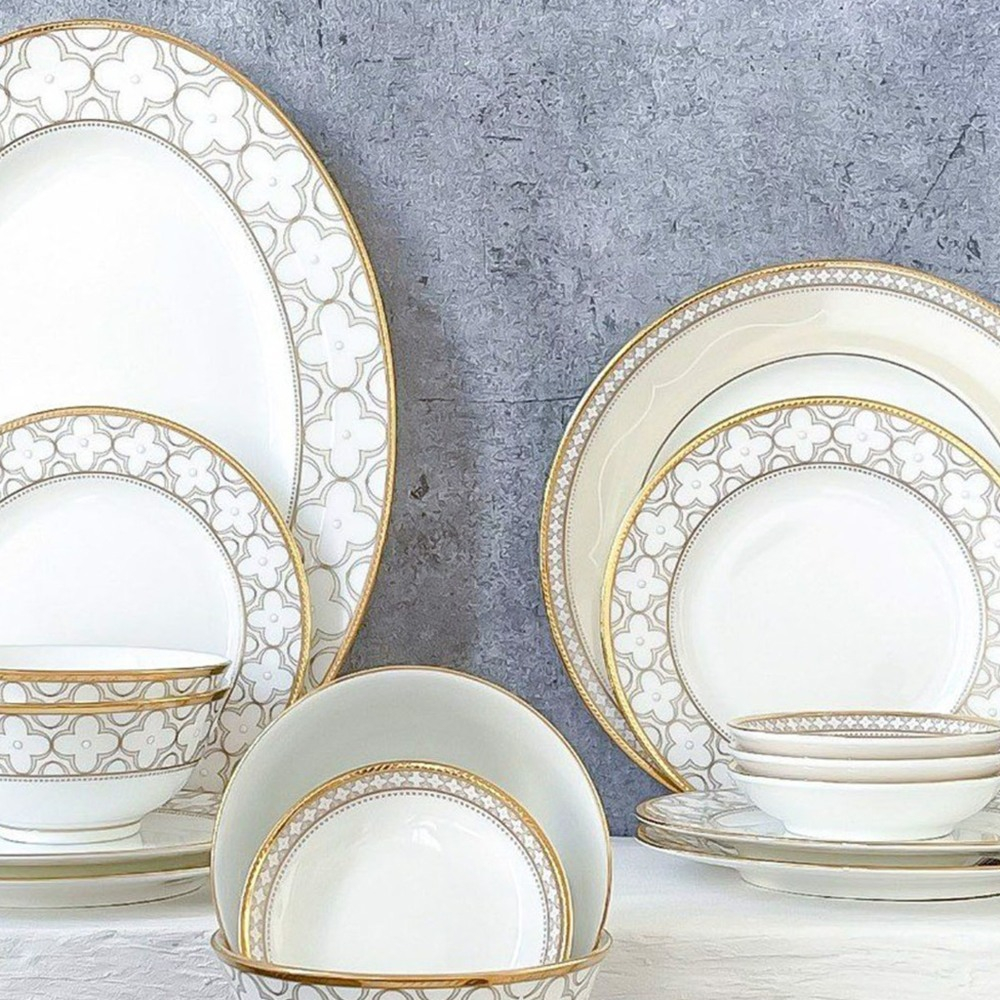 Тарелка десертная Noritake Трефолио, золотой кант 16,5 см, фарфор костяной