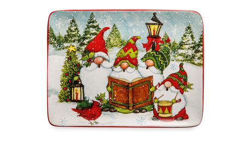 Блюдо прямоугольное  40,5х30,5 см, керамика, Рождественские гномы, Certified International