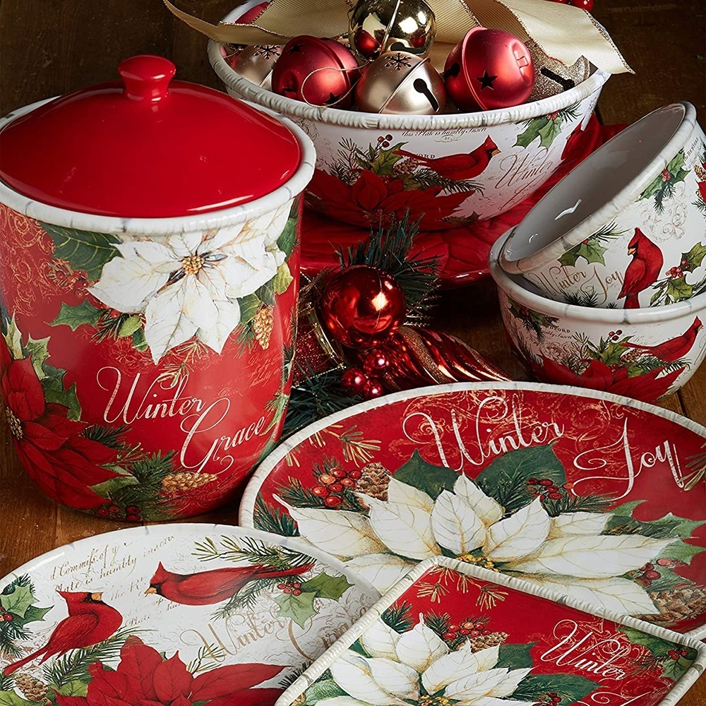 Тарелка хлебная Белая Пуансетия 15х15 см Certified Int. Зимний сад