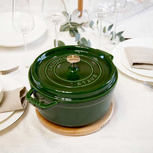 Кокот Staub, чугунный, круглый, объем 3.8 л, диаметр 24 см, зеленый базилик