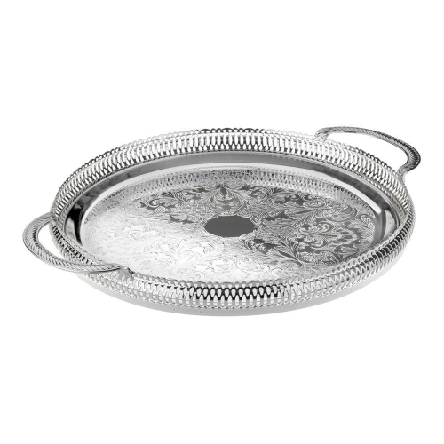 Поднос круглый с ручками на ножках 35 см Queen Anne серебряный QA-0/6392