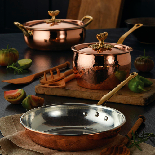 Медная сковорода с бронзовой декорированной ручкой 3106-24 Ruffoni, 24x5,5 см, Historia decor, RUFFONI