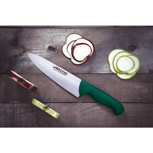 Поварской нож «Шеф» 25 см, из прокатной высокоуглеродистой нержавеющей стали, пластиковая рукоять, зеленый, 2900, Arcos