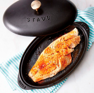 Сковорода для рыбы, 31 см, с крышкой, черная, Sur la Table, Staub