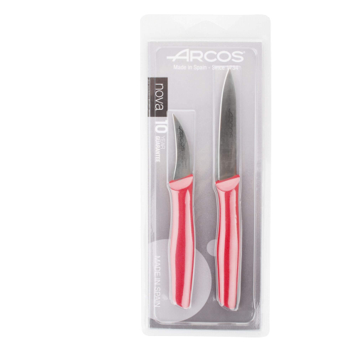 Набор кухонных ножей 2 шт. для чистки и нарезки овощей из прокатной высокоуглеродистой нержавеющей стали, пластиковая рукоять, красный, 189422, Nova, Arcos