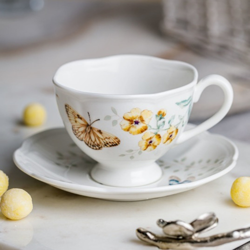 Чашка чайная с блюдцем 240 мл "Бабочка-Геликонида диона", Бабочки на лугу, Lenox