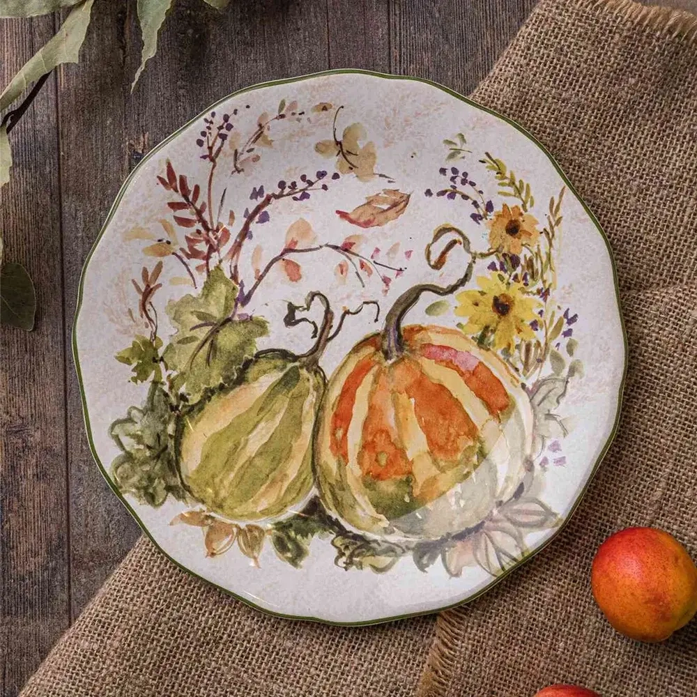 Тарелка закусочная 23 см Certified Int. Осеннее утро, Белая и оранжевая тыквы