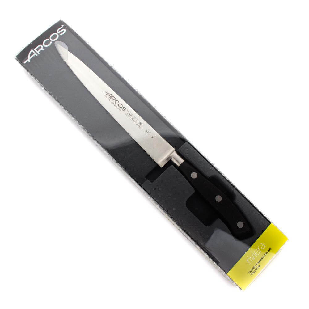 Нож для нарезки 20 см, из кованой высокоуглеродистой нержавеющей стали, черный, 2330, Riviera, Arcos