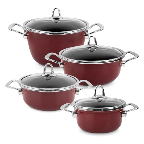 Кастрюля эмалированная стальная низкая со стеклянной крышкой и медным сердечником, бордо, 4.3 л, 24 см, Copper Core Cookware, KOCHSTAR