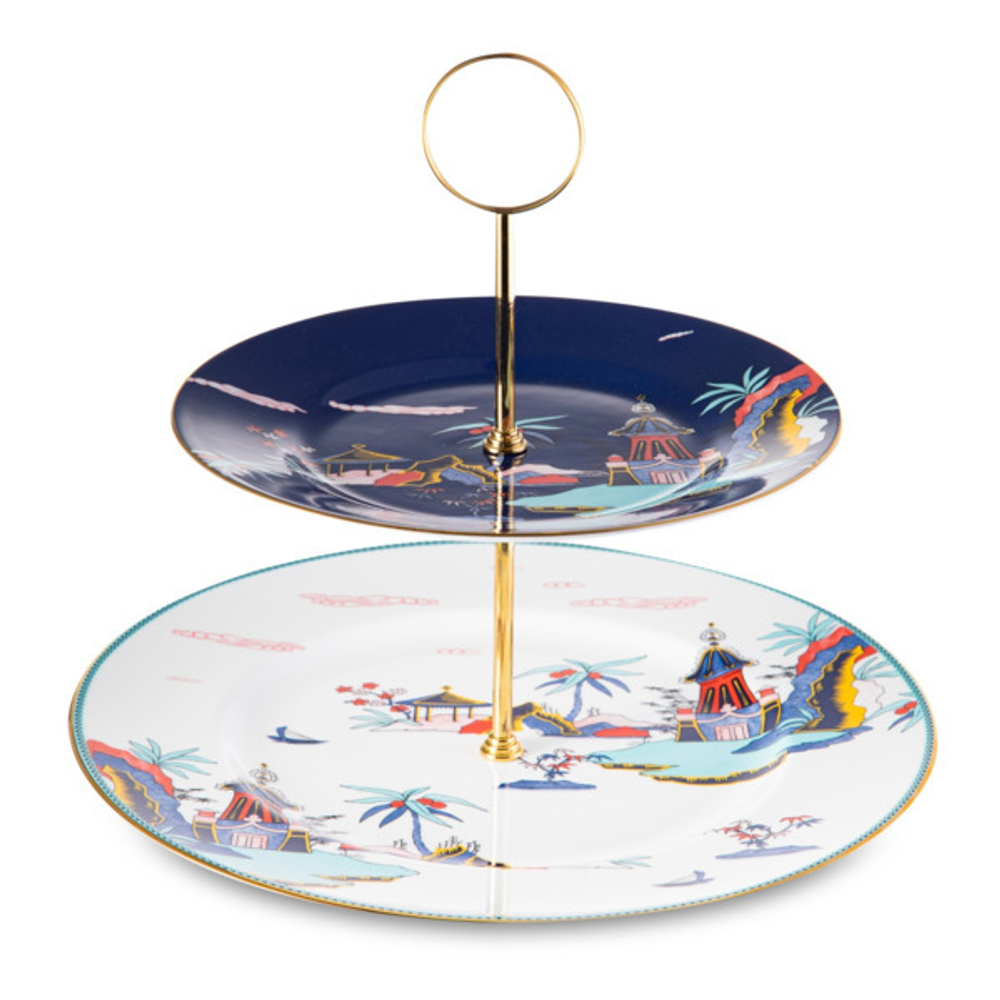 Блюдо двухъярусное Wedgwood Вандерласт Пагода h 23,5 см, фарфор, п/к