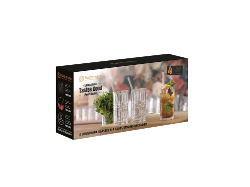 Набор из 4-х хрустальных стаканов  и трубочек, 445 мл, Highland, Tastes Good, Nachtmann (103144)