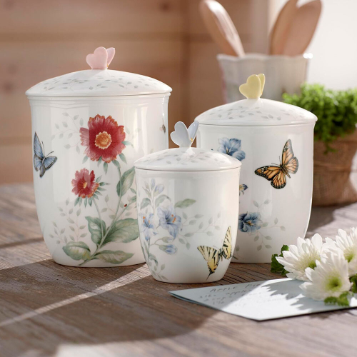 Набор банок 3 шт. для хранения сыпучих продуктов с крышками, 15 см, LEN813478, Бабочки на лугу, Lenox