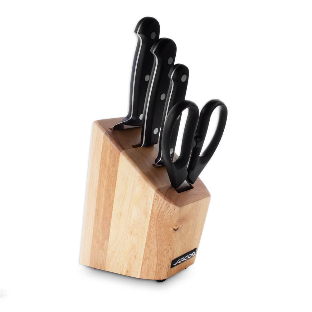 Набор кухонных ножей 3 шт. и ножниц на деревянной подставке, черный, 285000, Universal, Arcos