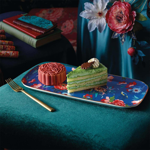 Блюдо прямоугольное Wedgwood Пионы 34 см, фарфор, синее