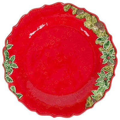 Блюдо новогоднее круглое 35,5 см, керамика, Рождественская гирлянда, Bordallo Pinheiro