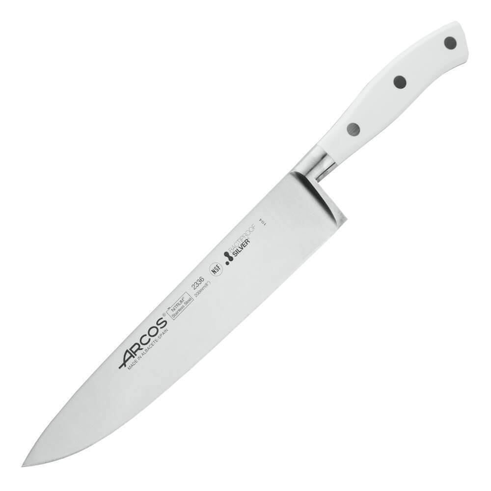 Поварской нож «Шеф» 20 см, из кованой высокоуглеродистой нержавеющей стали, белый, 233624W, Riviera Blanca, Arcos