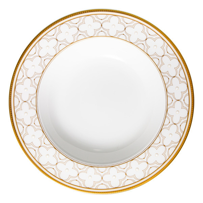 Тарелка суповая Noritake Трефолио, золотой кант 22 см, фарфор костяной