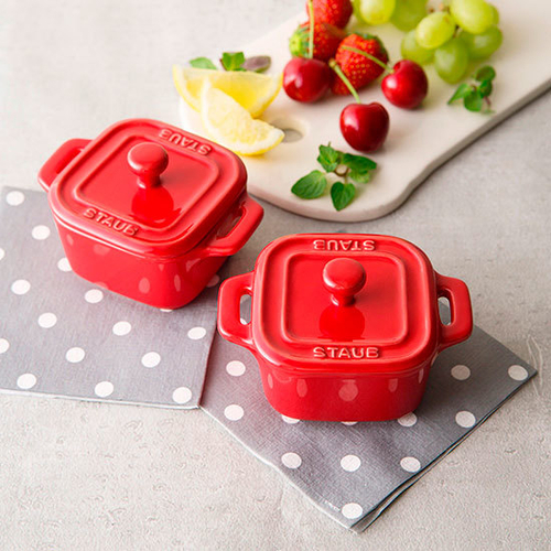 Мини-кокот керамический, квадратный, 8 см, 2 шт, вишневый, Staub