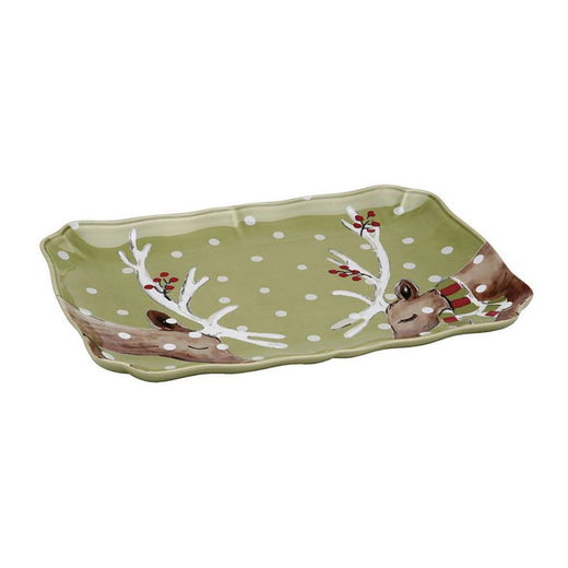 Сервировочное блюдо прямоугольное 36,7x26,4 см, зеленый, Deer Friends, Costa Nova